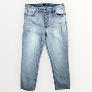 KUT From The Kloth Reese Jeans Sz 8 Light Wash High Waist Distressed Button Fly